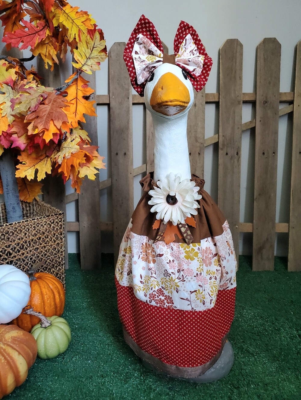 28" Porch Goose Dress & Bow Set Fall